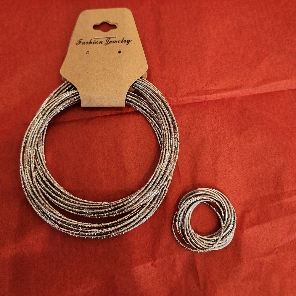 Silver Tone Bracelet & Ring Set